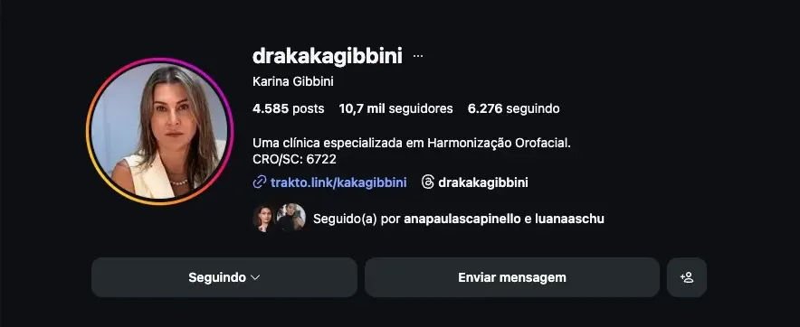 Perfil Dra. Karina Gibbini — Harmonização Orofacial, SC